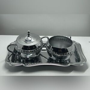 Vintage Irvinware Chrome-Plated Sugar Bowl and Creamer Set